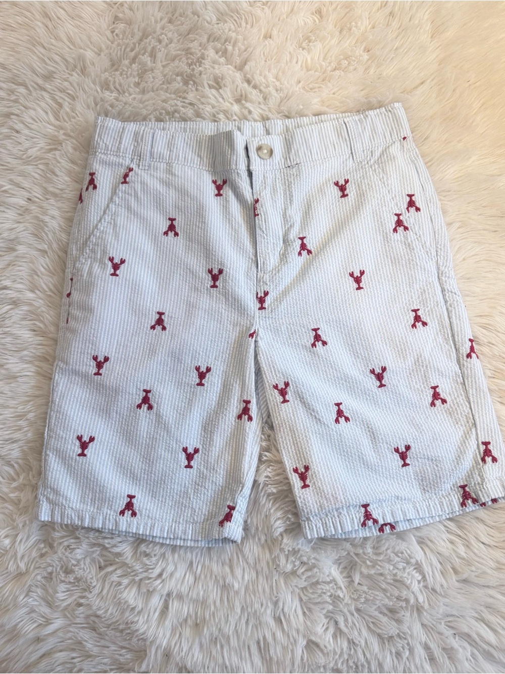 Gymboree Boys Light Blue and White Striped Seersucker Lobster Embroidered Sz 12